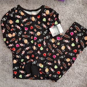 Kids Candy Print Black Halloween Pajamas